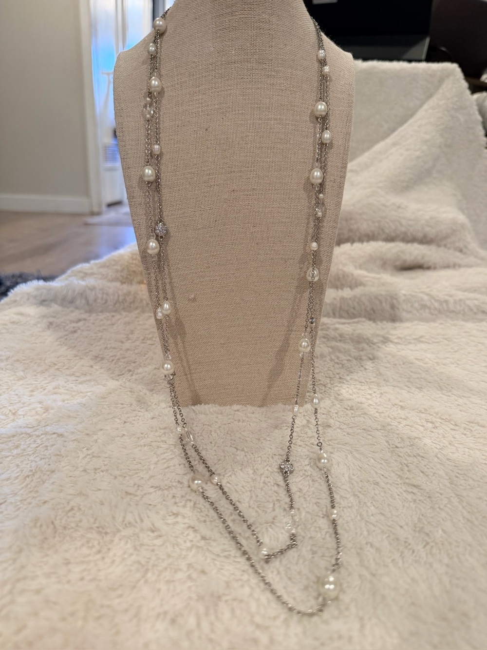 Lauren Ralph Lauren Double strand Silver-Tone Pearl Pave bead Long Necklace